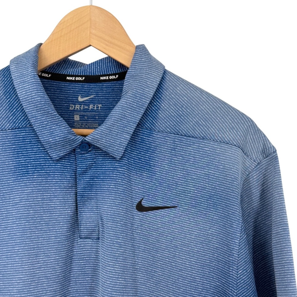 Nike Golf Dri-FIT Blue Striped Short Sleeve Polo Shirt Mens Large L